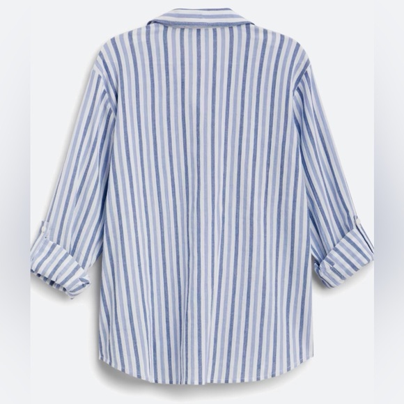 💕*NWT*SANCTUARY BOYFRIEND RELAXED BLUE STRIPED L/S BUTTON DOWN! 🎊 - Picture 2 of 15